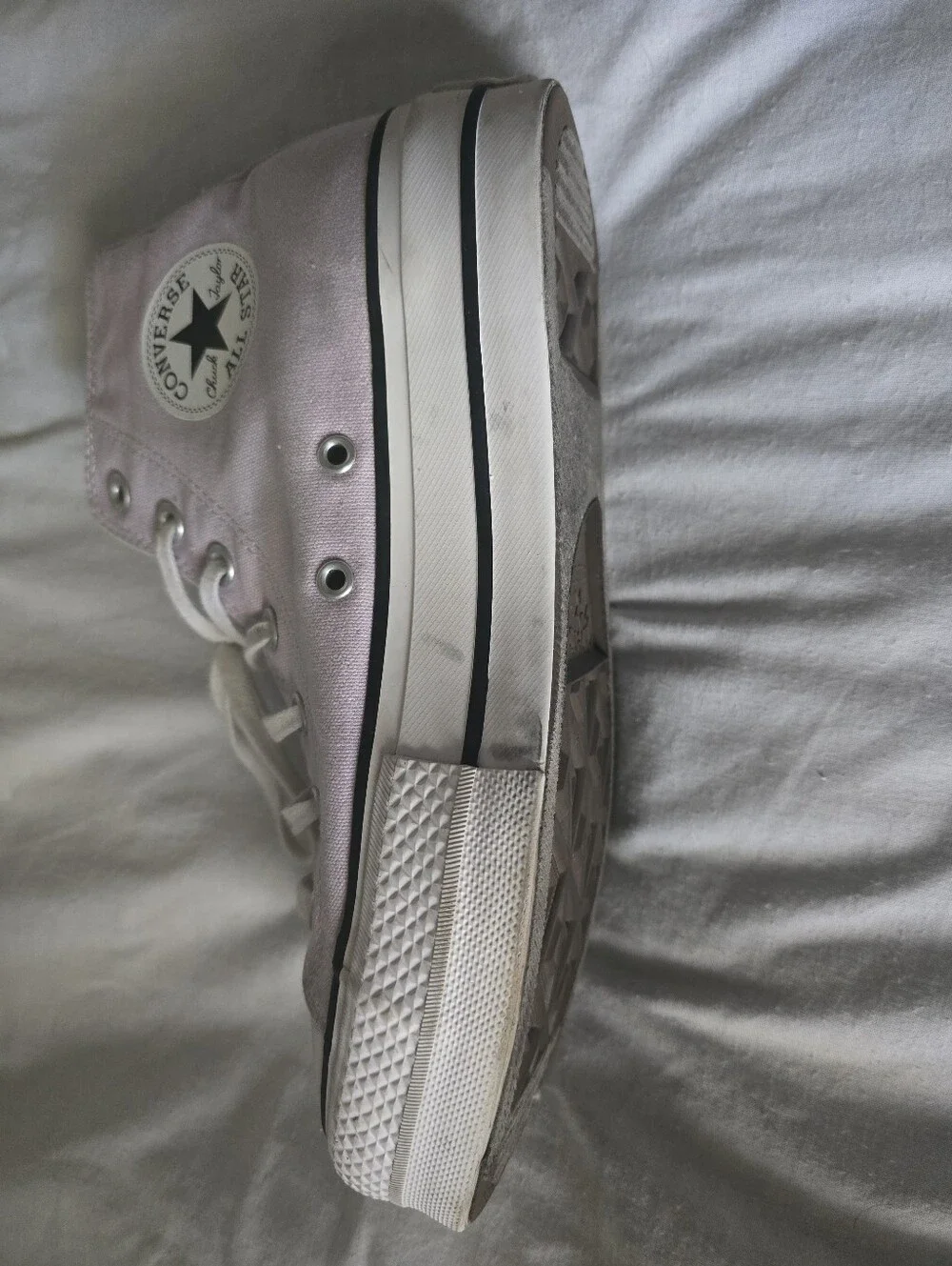 Converse High-Top Canvas Sneakers in Light Lavender and White Platform